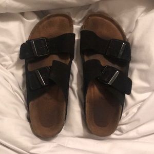 Black suede Birkenstocks